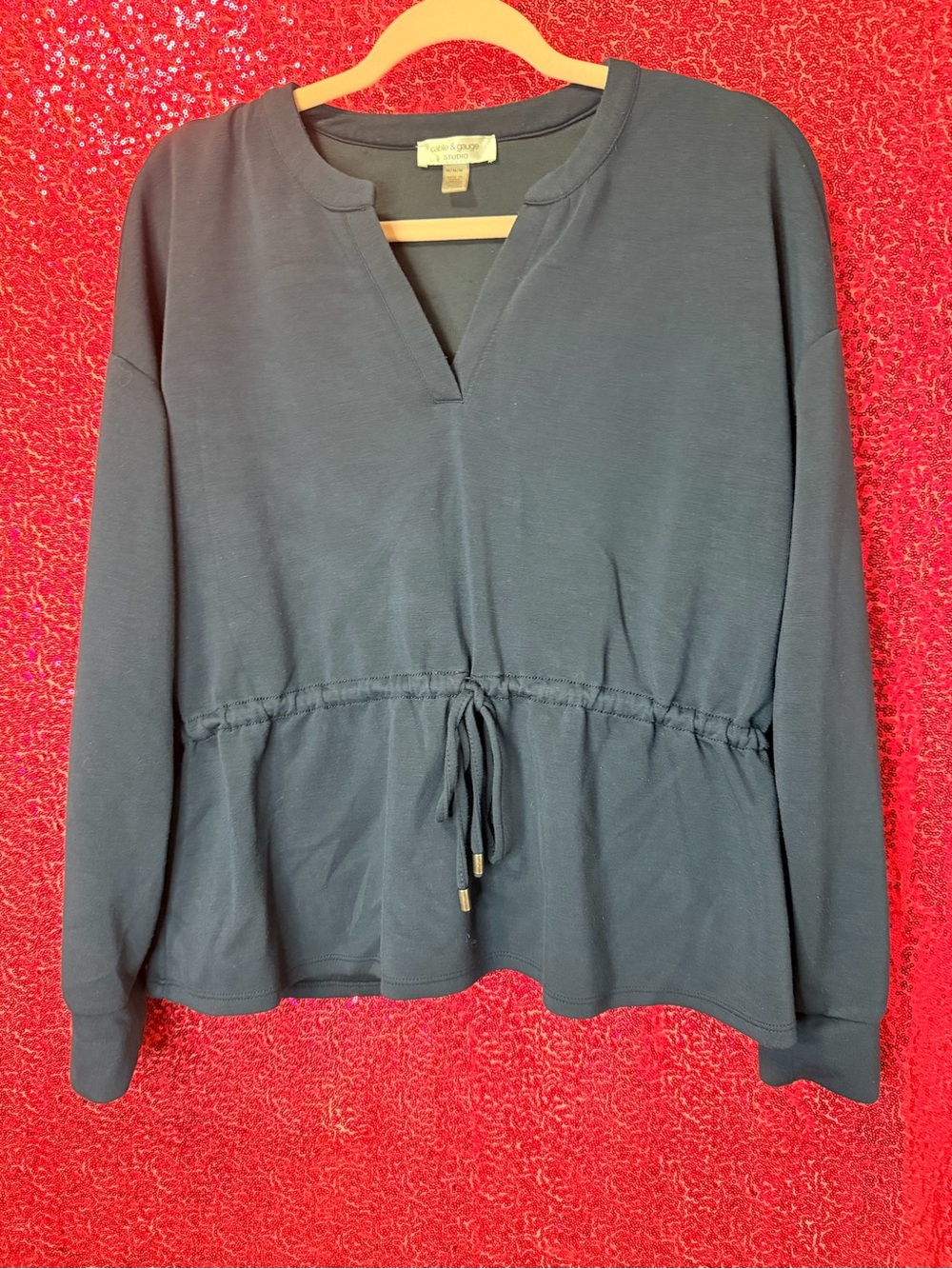 Cable & Gauge Black Drawstring Peplum Pullover
